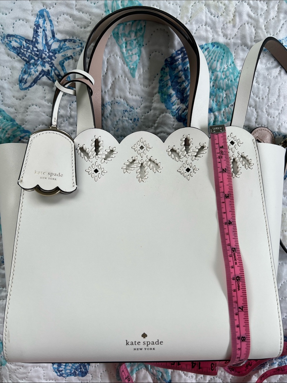 Kate Spade mini Mina Magnolia Street eyelet Leather Tote Winter white